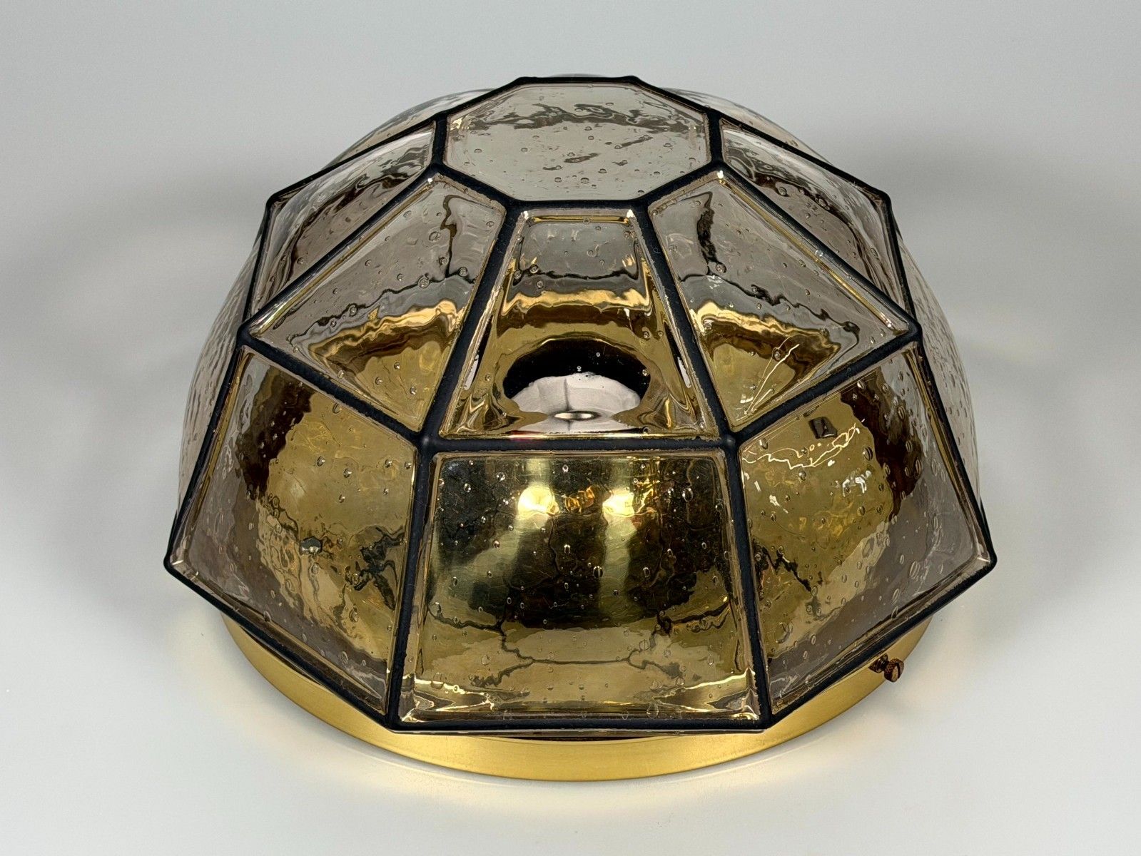 60s 70s Ceiling Lamp Glashütte Limburg Germany Plafoniere Glass & Metal photo furniture