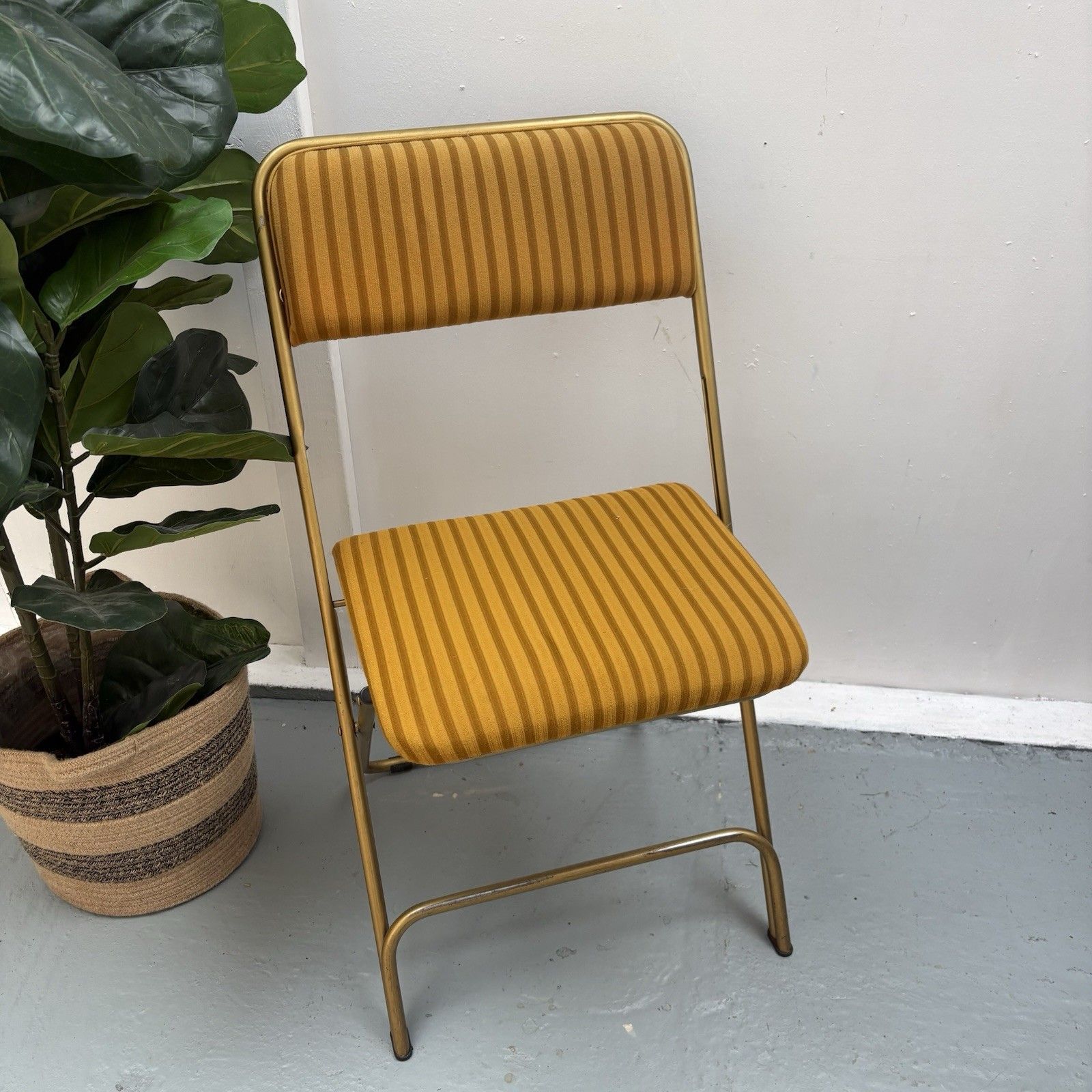Vintage Lafuma Chantazur Folding Picnic Cocktail Chair Ochre & Mustard 1960s