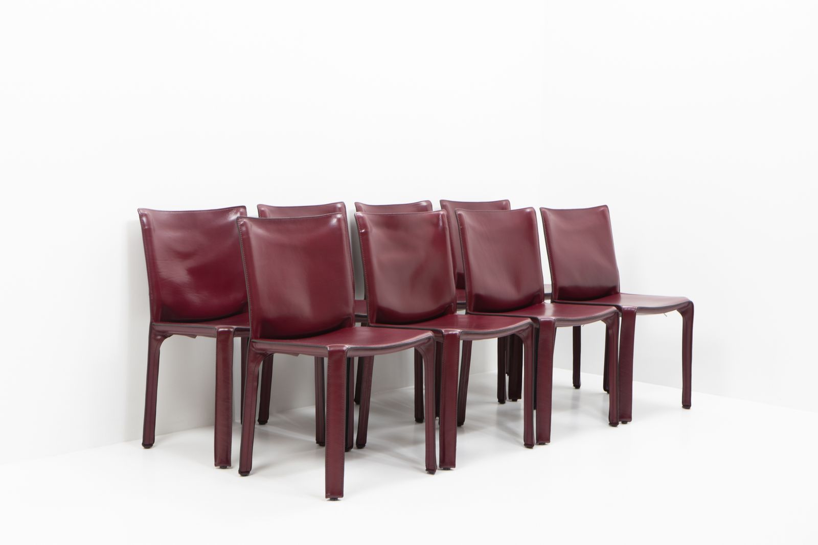 Mario Bellini Cab 412 Sidechairs For Cassina, Bordeaux Red, Set Of 8 photo Furniture
