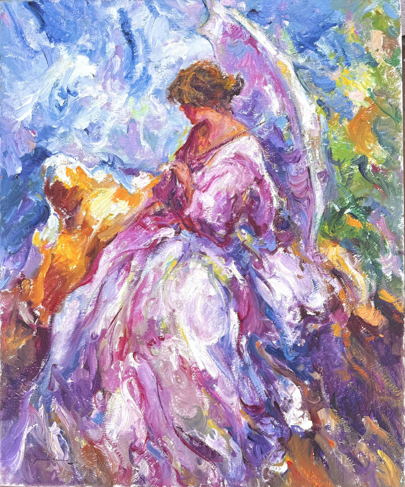 Jose Antonio Pineda Bueno Mediterraan Vrouwenfiguur Landschap Expressionistisch Olieverfschilderij Groot Doek Jaren 2000