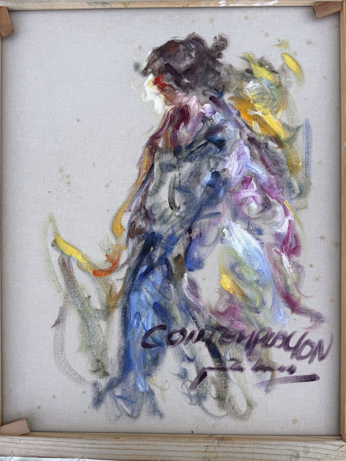 Jose Antonio Pineda Bueno Mediterranean Female Figure Landscape Expressionist Oil Painting Large Canvas 2000s photo vintage