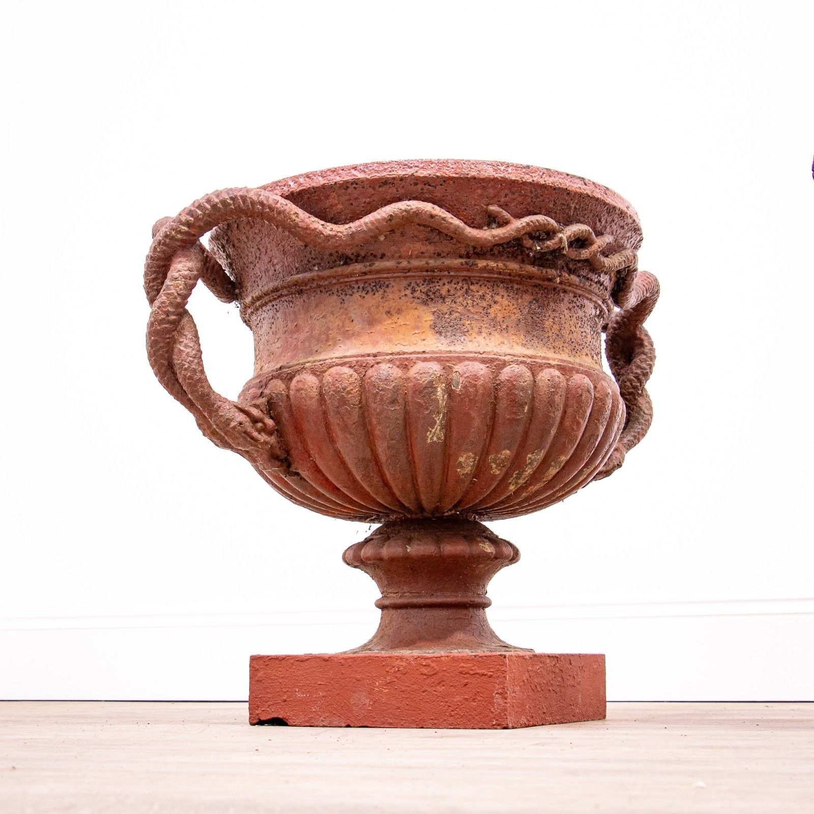 photo furniture Pair Of Cast Iron French 19th Century Snake Handled Urns