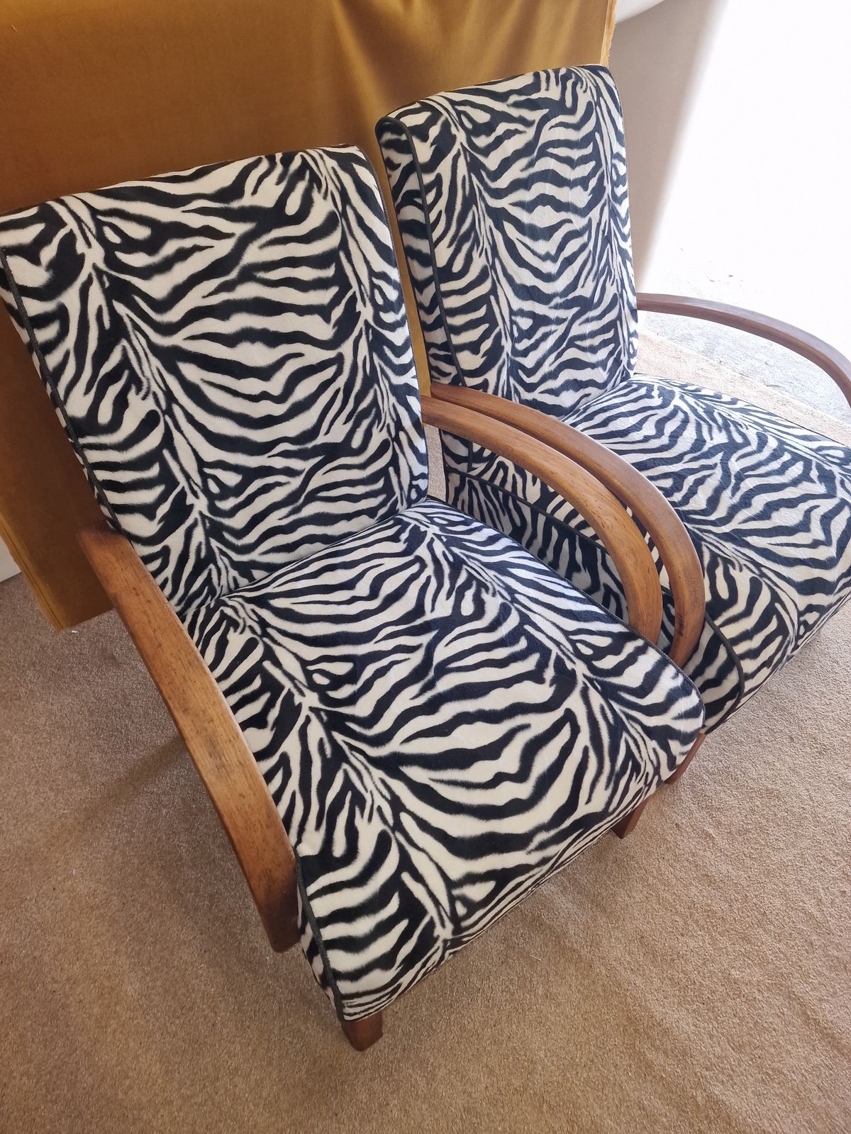 Two Mid Century  Curved Arm Occasional Chairs. photo for sale