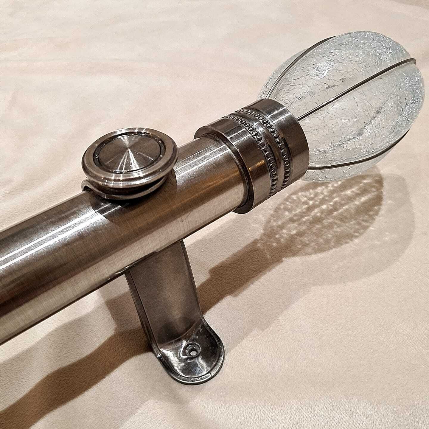 Stunning 50mm Heritage Quality Curtain Poles – Hand Blown Crackle Glass Finials With Original Matching Rings & Brackets photo furniture