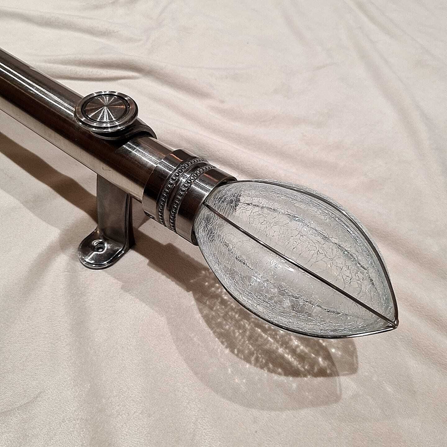 Stunning 50mm Heritage Quality Curtain Poles – Hand Blown Crackle Glass Finials With Original Matching Rings & Brackets photo Home Fixtures
