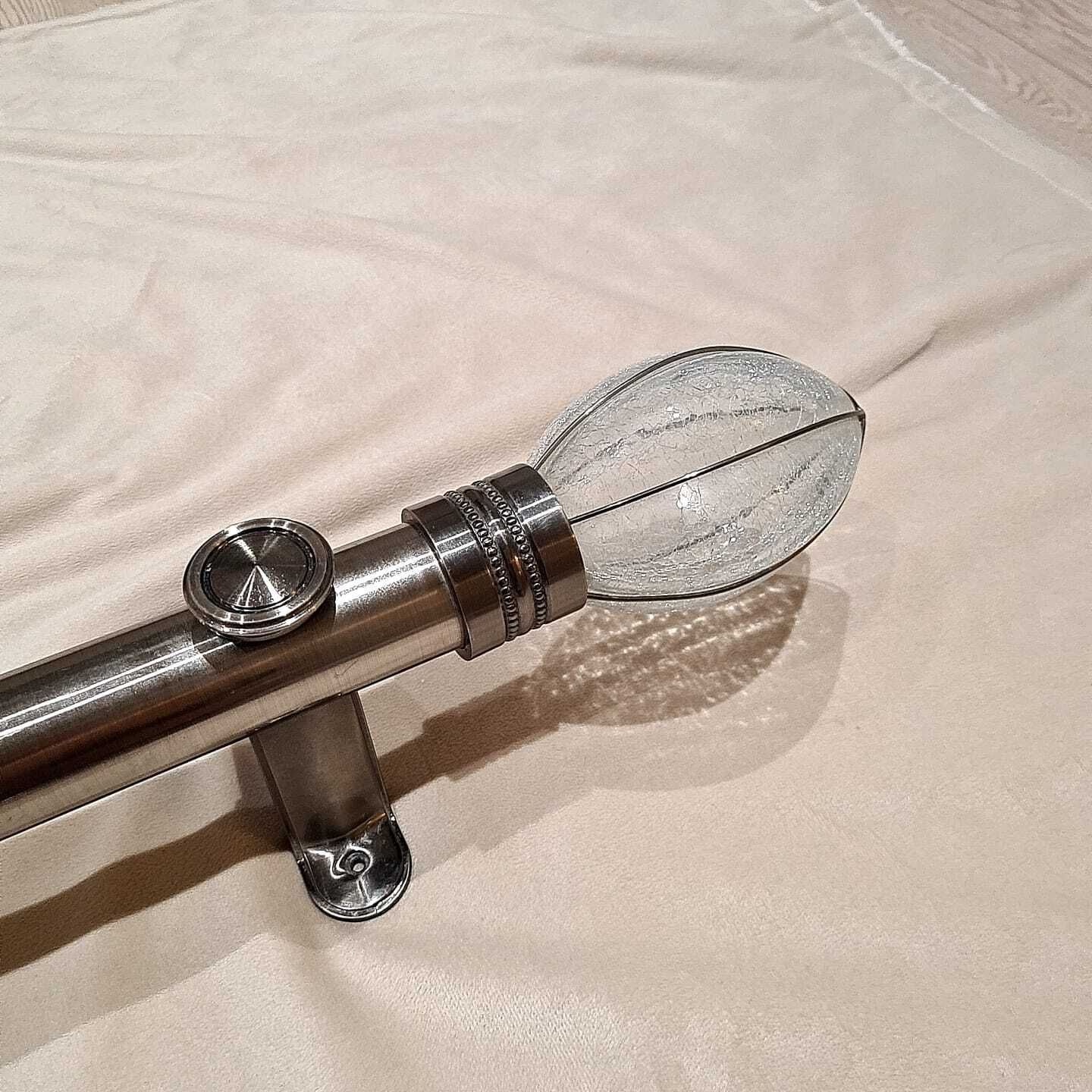 Stunning 50mm Heritage Quality Curtain Poles – Hand Blown Crackle Glass Finials With Original Matching Rings & Brackets photo 350.0