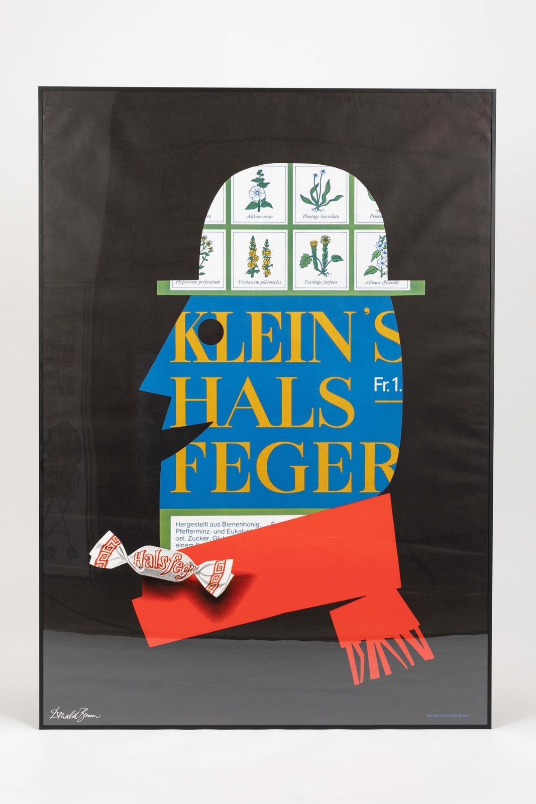 Donald Brun, Wasserman Ag Basel, Klein’s Halsfeger Poster Signed, Switzerland, 70s