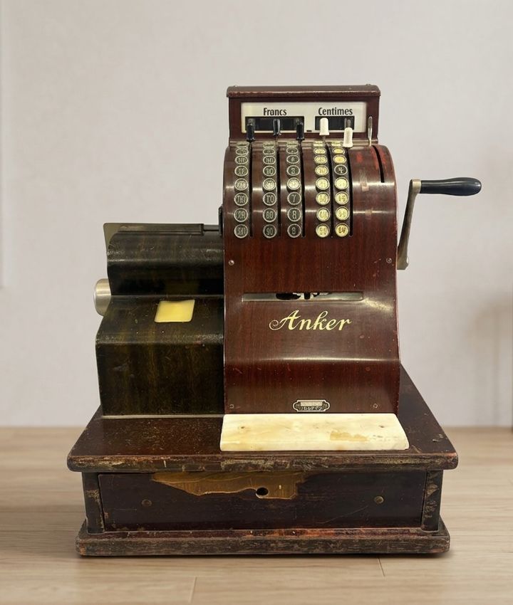 Mechanische Kassa, Vintage Houten Anker, Jaren 1920, Europees photo Meubels