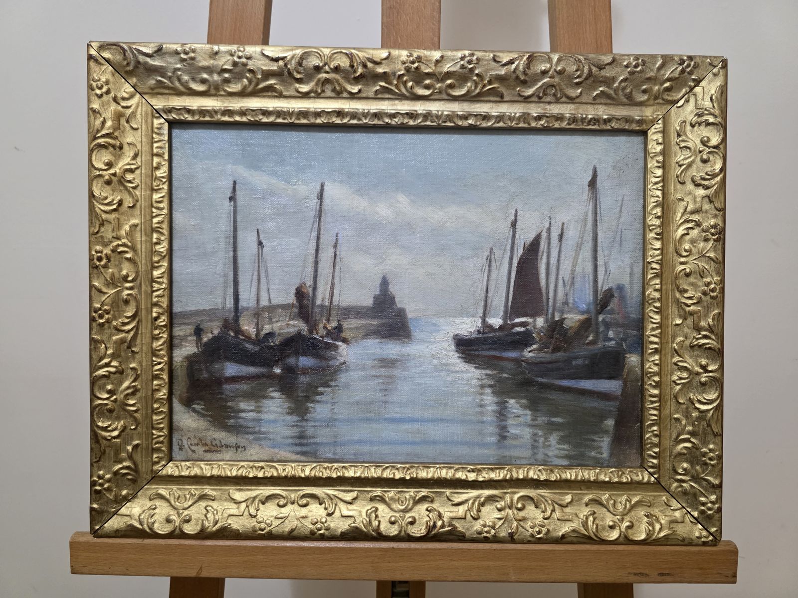 David Comba Adamson 1859–1926 Signed Harbour Oil Painting (Possibly Breton) – Paris Trained Scottish Artist