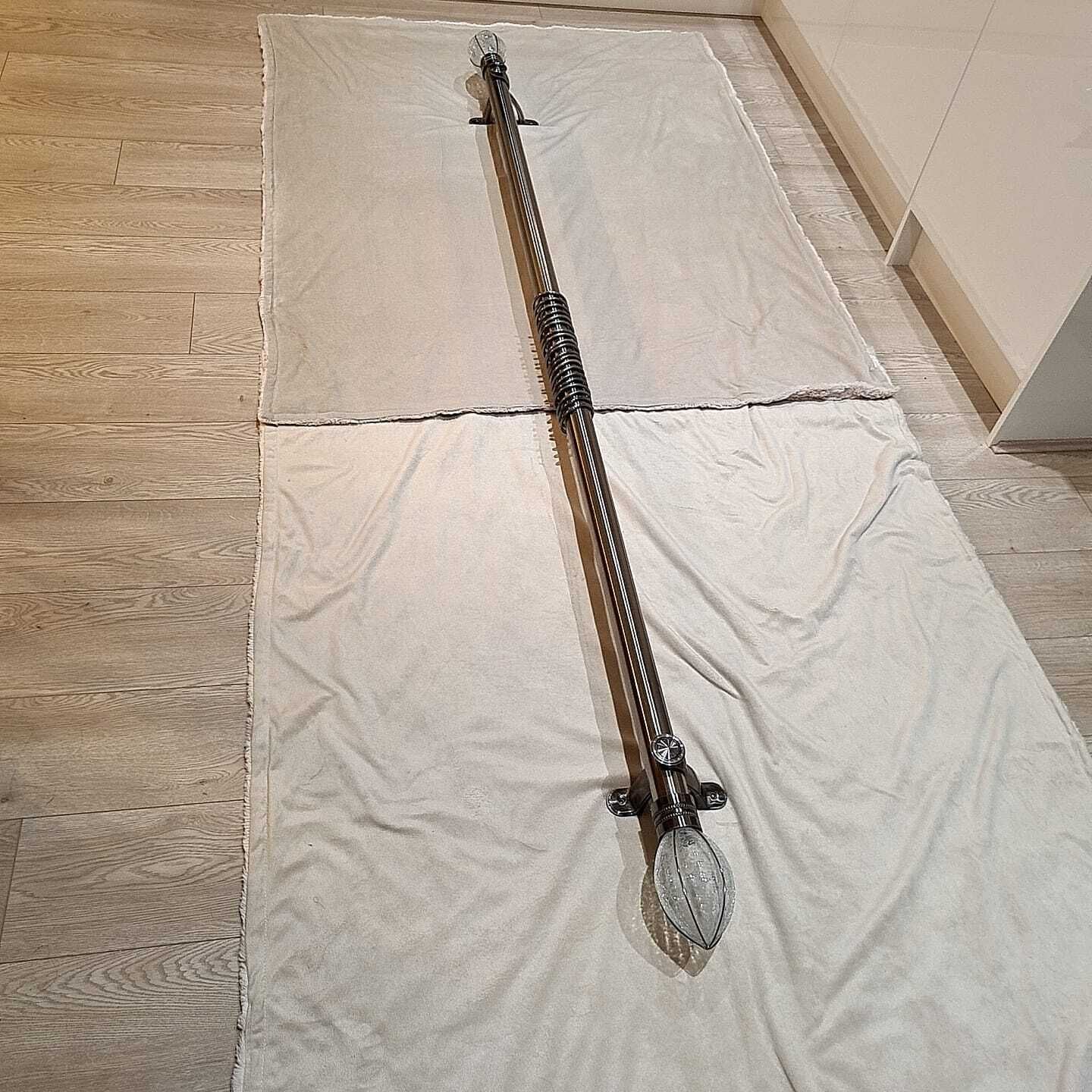 50mm Heritage Quality Curtain Pole – Hand Blown Crackle Glass Finials With Original Matching Rings & Brackets