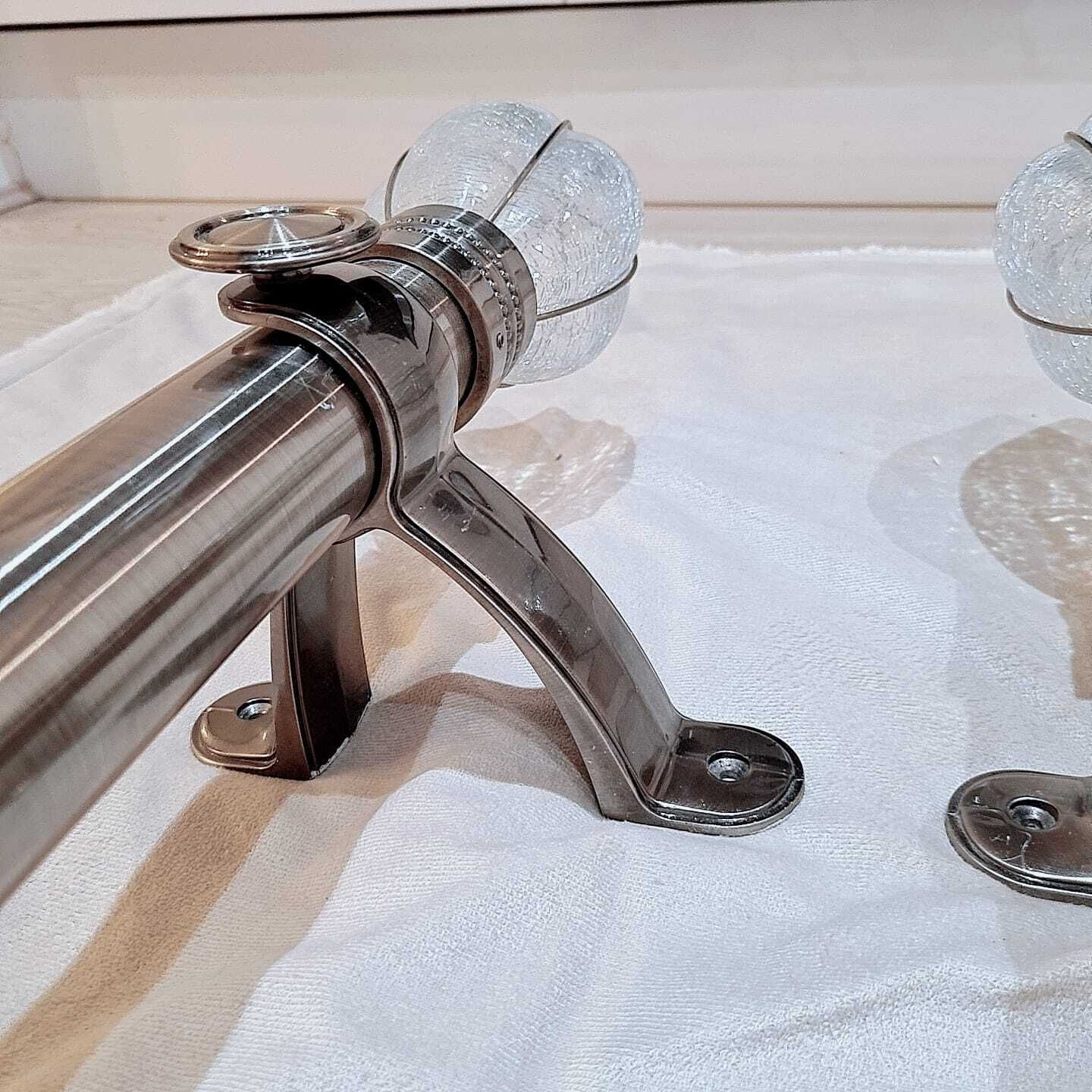 50mm Heritage Quality Curtain Pole – Hand Blown Crackle Glass Finials With Original Matching Rings & Brackets photo for sale