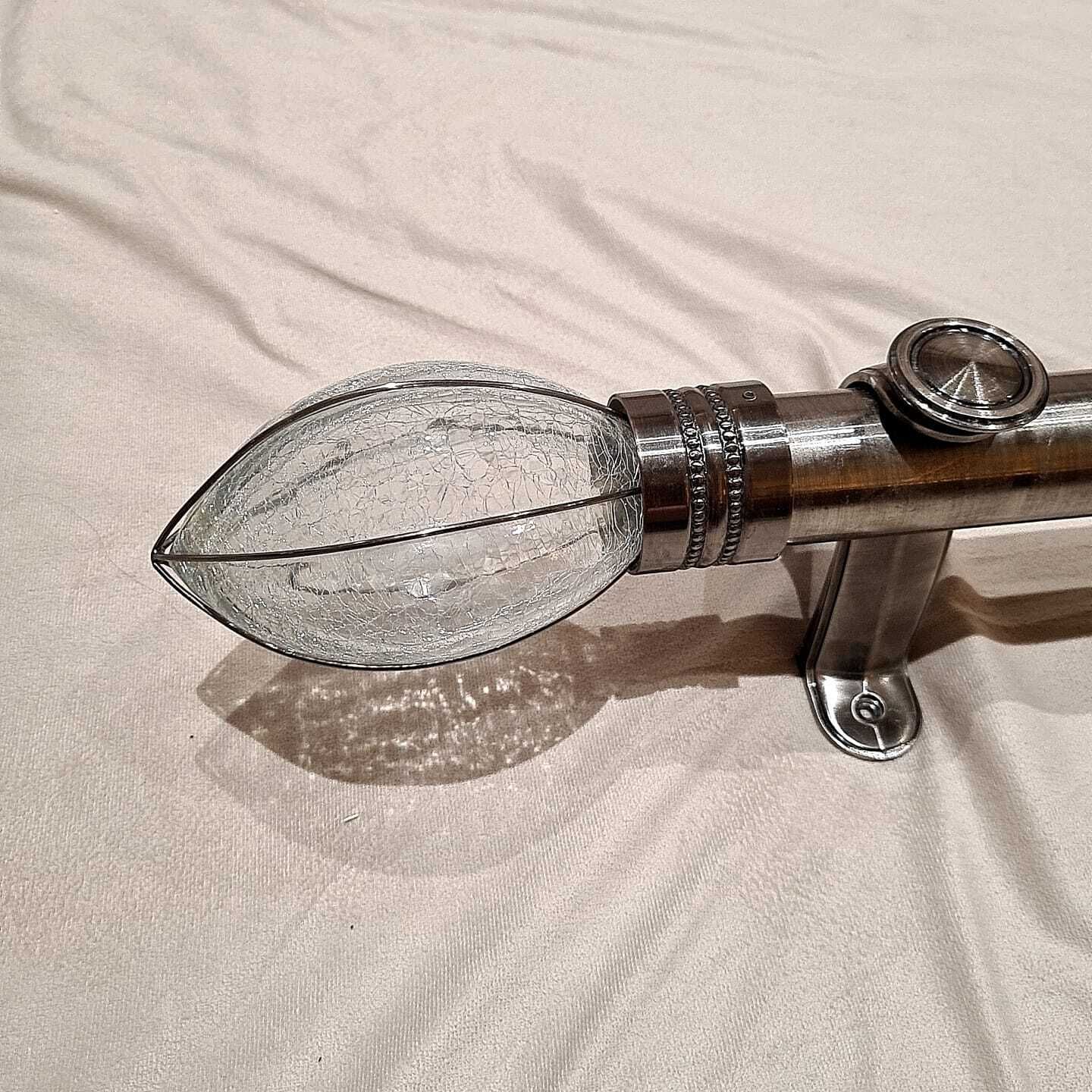 50mm Heritage Quality Curtain Pole – Hand Blown Crackle Glass Finials With Original Matching Rings & Brackets photo Home Fixtures