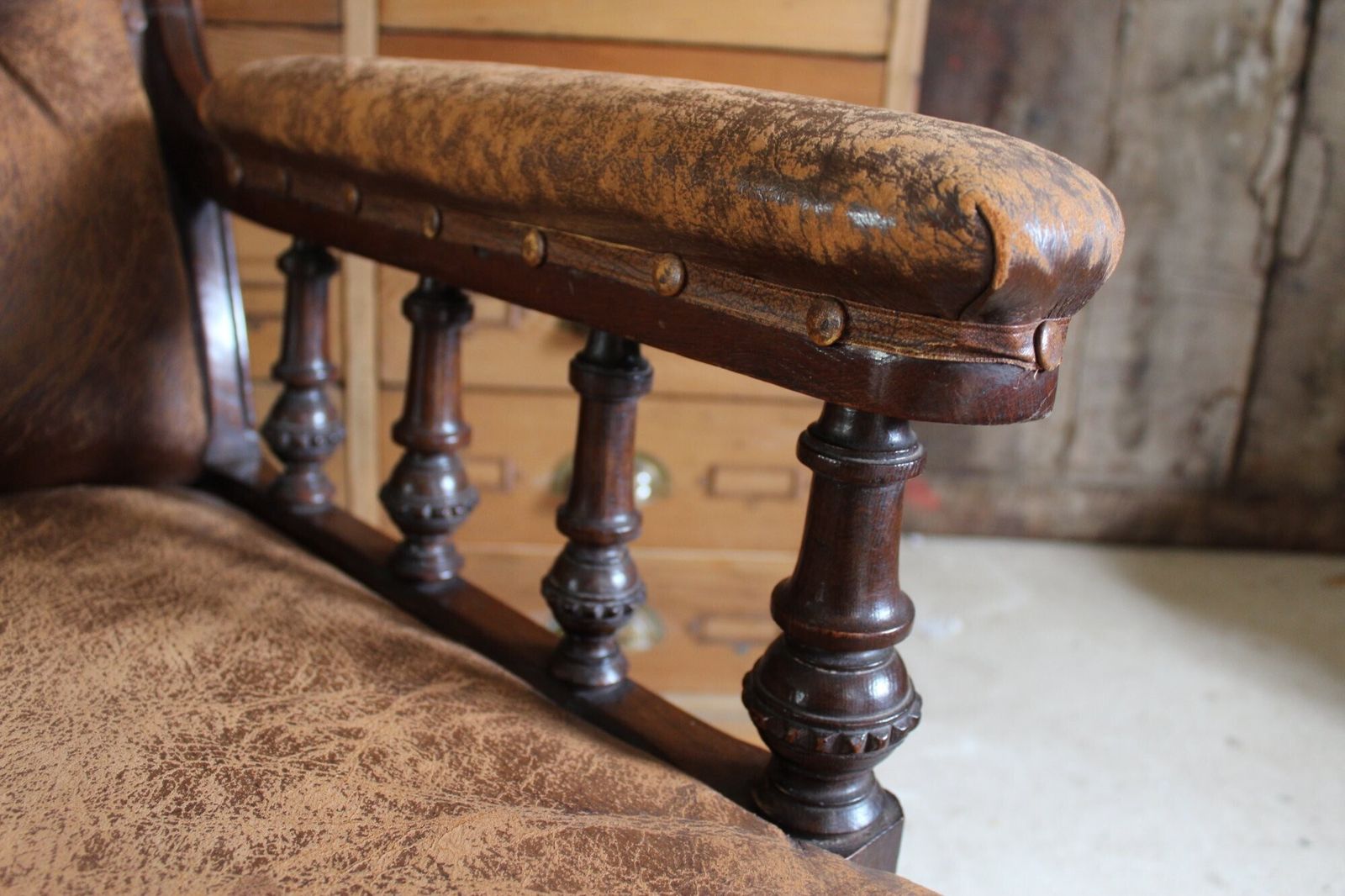 Chair Wonderful Victorian Leather Armchair Walnut C1880 photo Furniture
