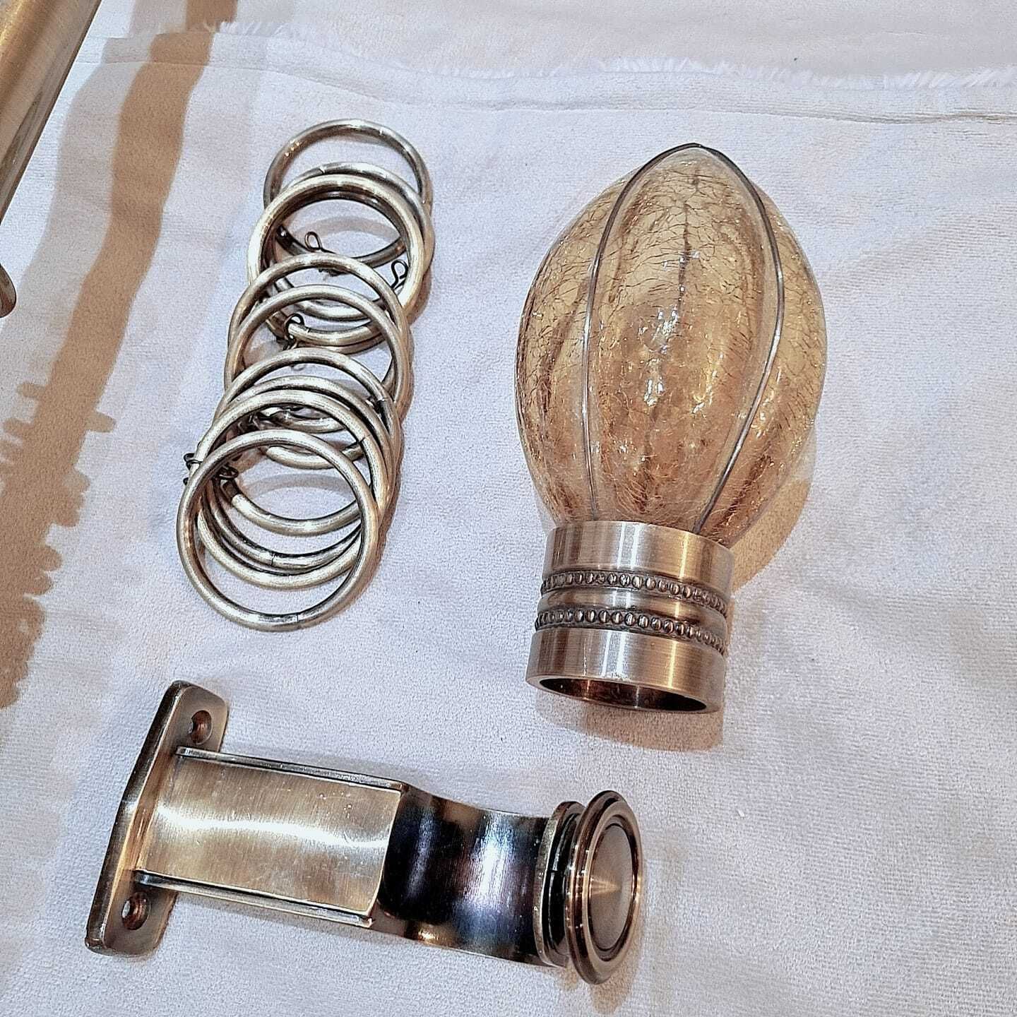 50mm Period Property Curtain Poles – Hand Blown Crackle Glass Finials With Original Matching Rings & Brackets photo vinterior