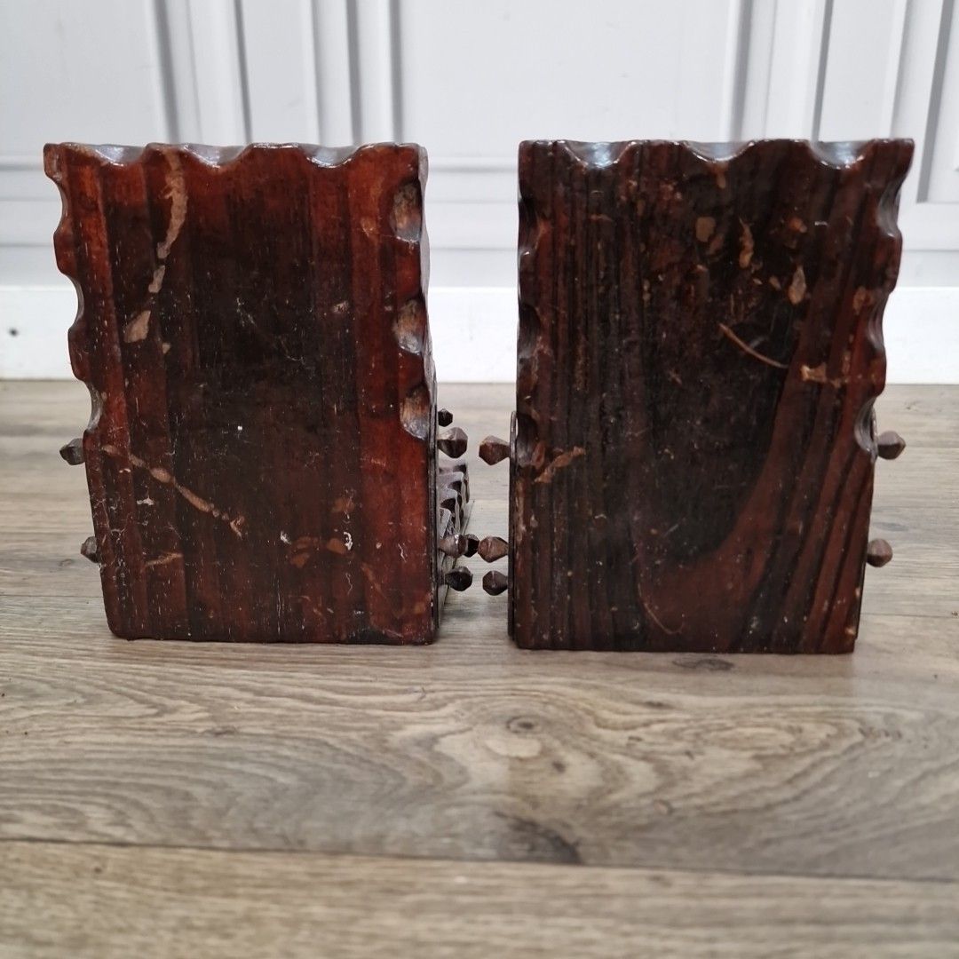photo vinterior Retro Vintage Pair Bookends Carved Wooden Cannon – Nautical Military Decorative