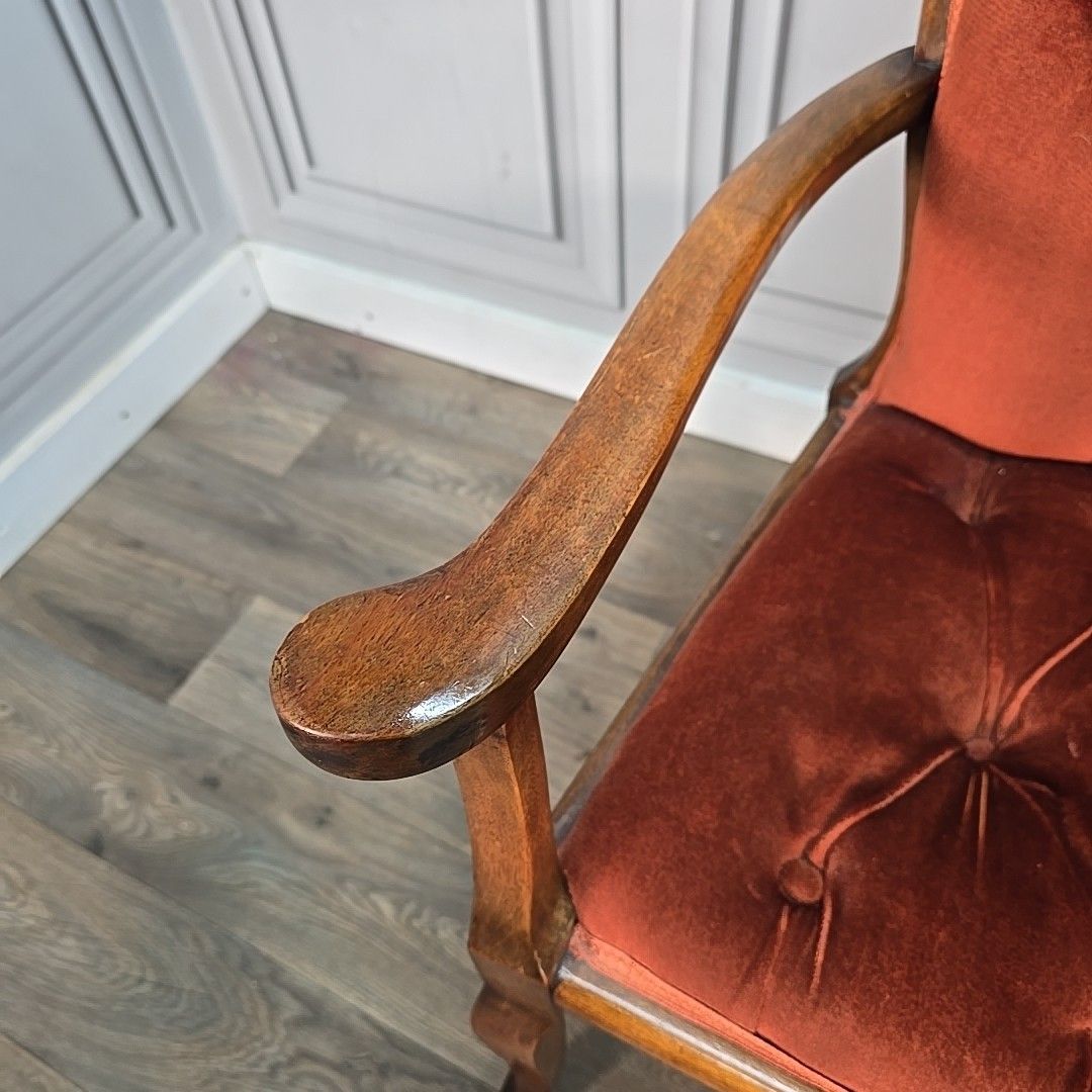 Vintage Armchair – Solid Wood – Velvet Buttoned Back Chair Seat Antique Style photo vinterior