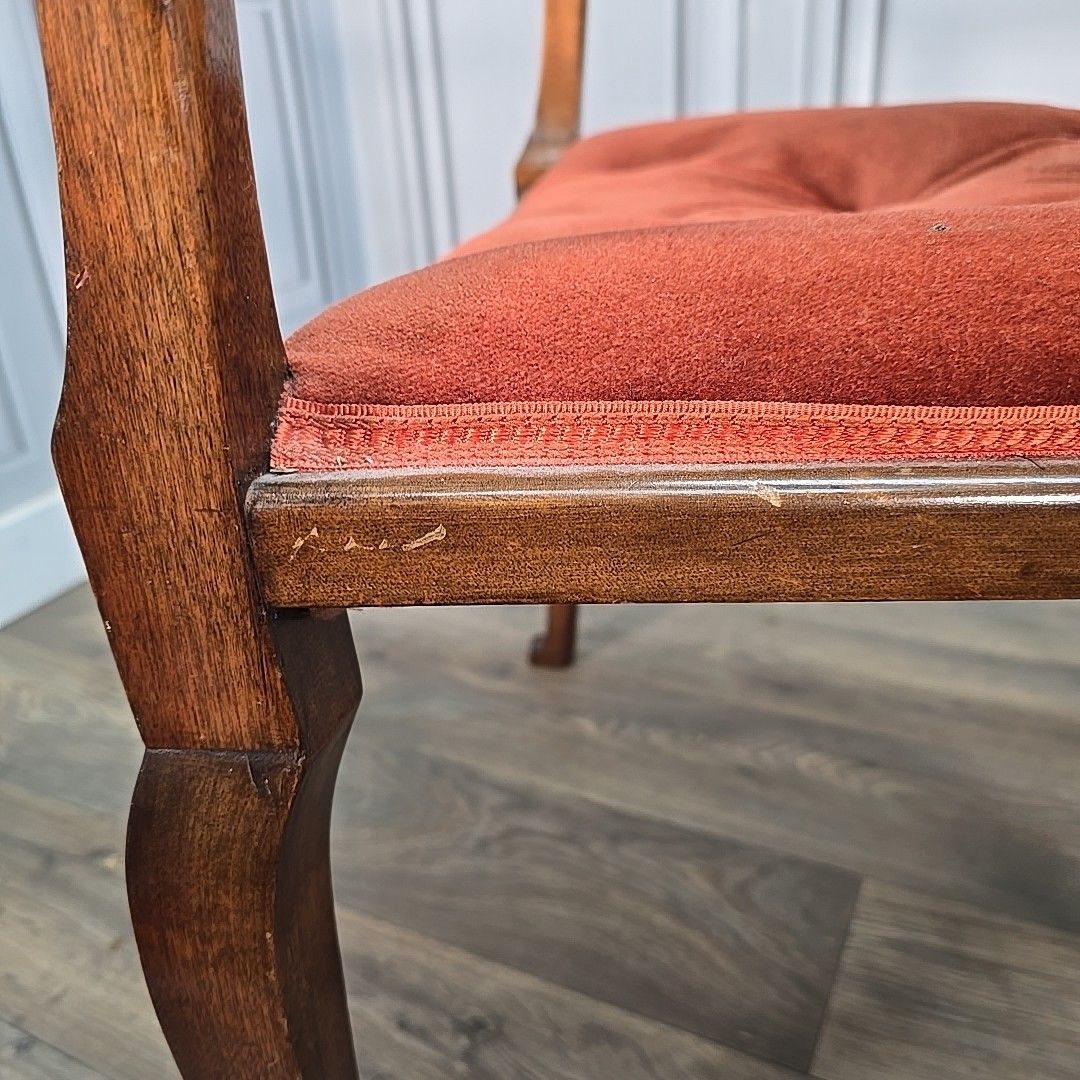 Furniture Vintage Armchair – Solid Wood – Velvet Buttoned Back Chair Seat Antique Style photo