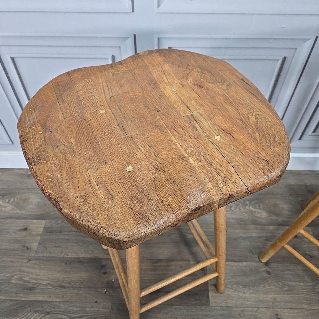 Vintage Rustic Saddle Stools – Pair Of Wooden Bar / Kitchen Seats Solid Elm photo Furniture
