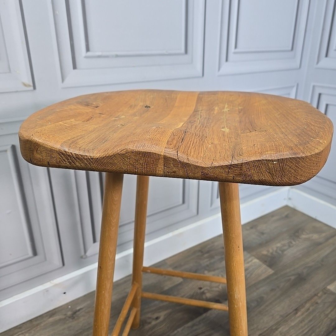 Vintage Rustic Saddle Stools – Pair Of Wooden Bar / Kitchen Seats Solid Elm photo vinterior