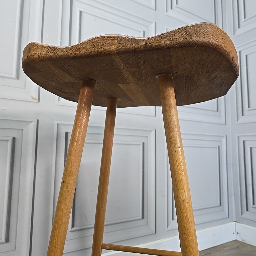 photo buy Vintage Rustic Saddle Stools – Pair Of Wooden Bar / Kitchen Seats Solid Elm