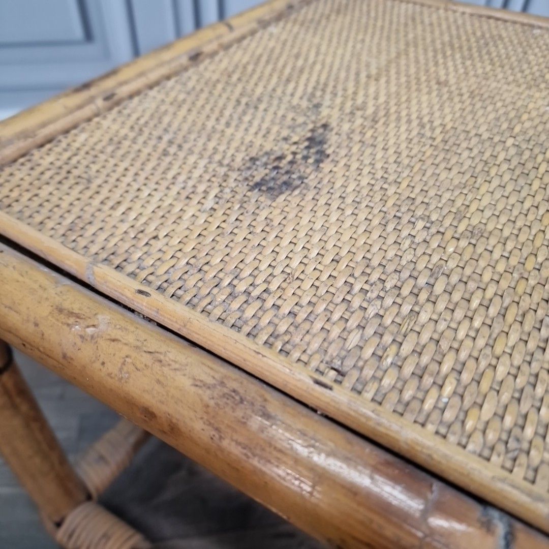 photo furniture Vintage Nest Of Tables Bamboo & Rattan – Boho Mid Century Cane Side Table Nested