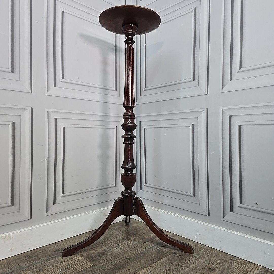 Antique Plant Stand Table Tall Wooden Turned & Carved Torchere Solid Mahogany photo furniture