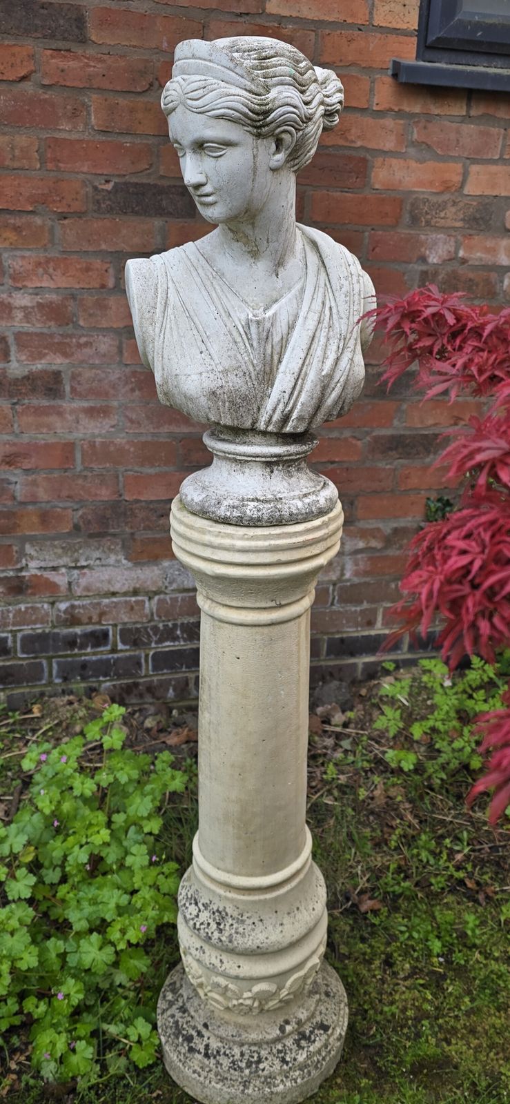 Stone Bust Of Athena On Plinth photo Garden Decor