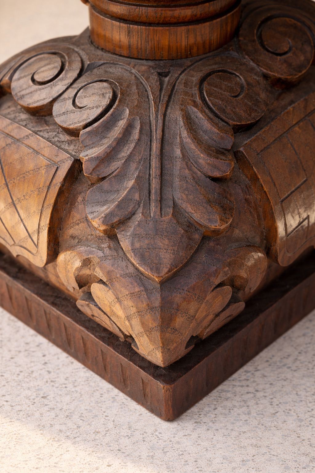 Carved Oak Table Lamp Base With Heraldic Shield – Mid Century / Gothic Revival I photo Lighting