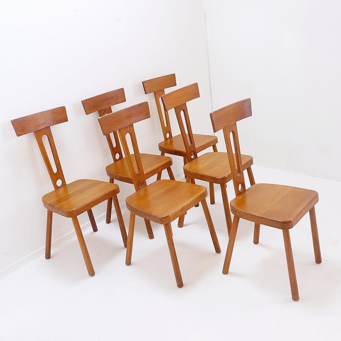 Set Of 6 Vintage Mid Century Modern Wooden T Back Dining Chairs photo 2685.0