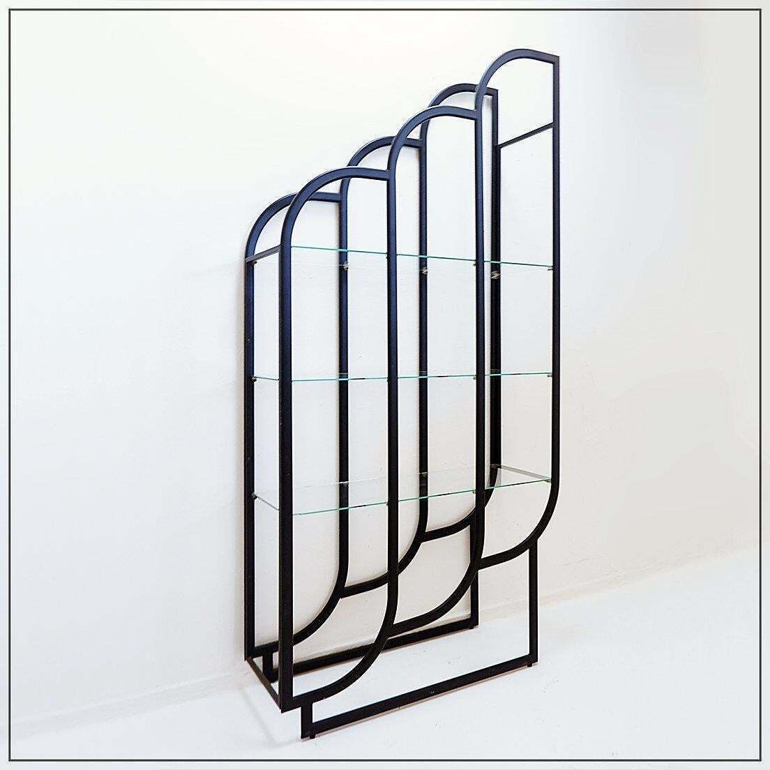 Modern Black Bookcase By Clautra, Metal & Glass, 183cm Tall photo furniture