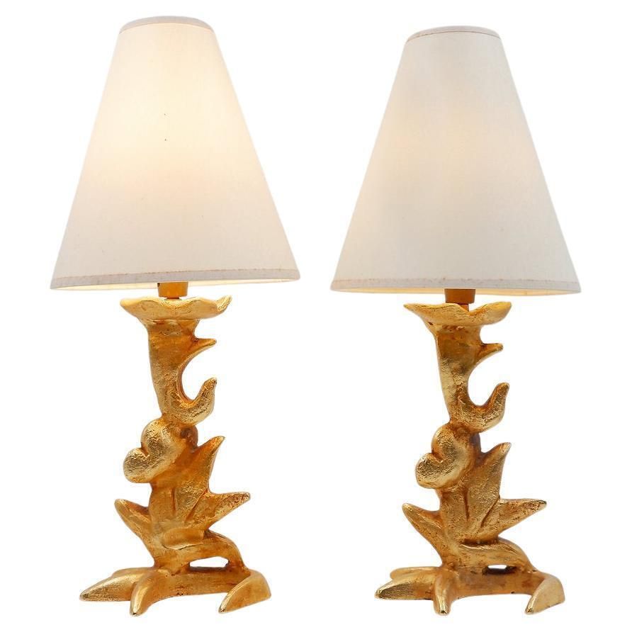 Set Of 2 Sculptural Table Lamps With Plant Motif   G.Mathias, France, 1980s