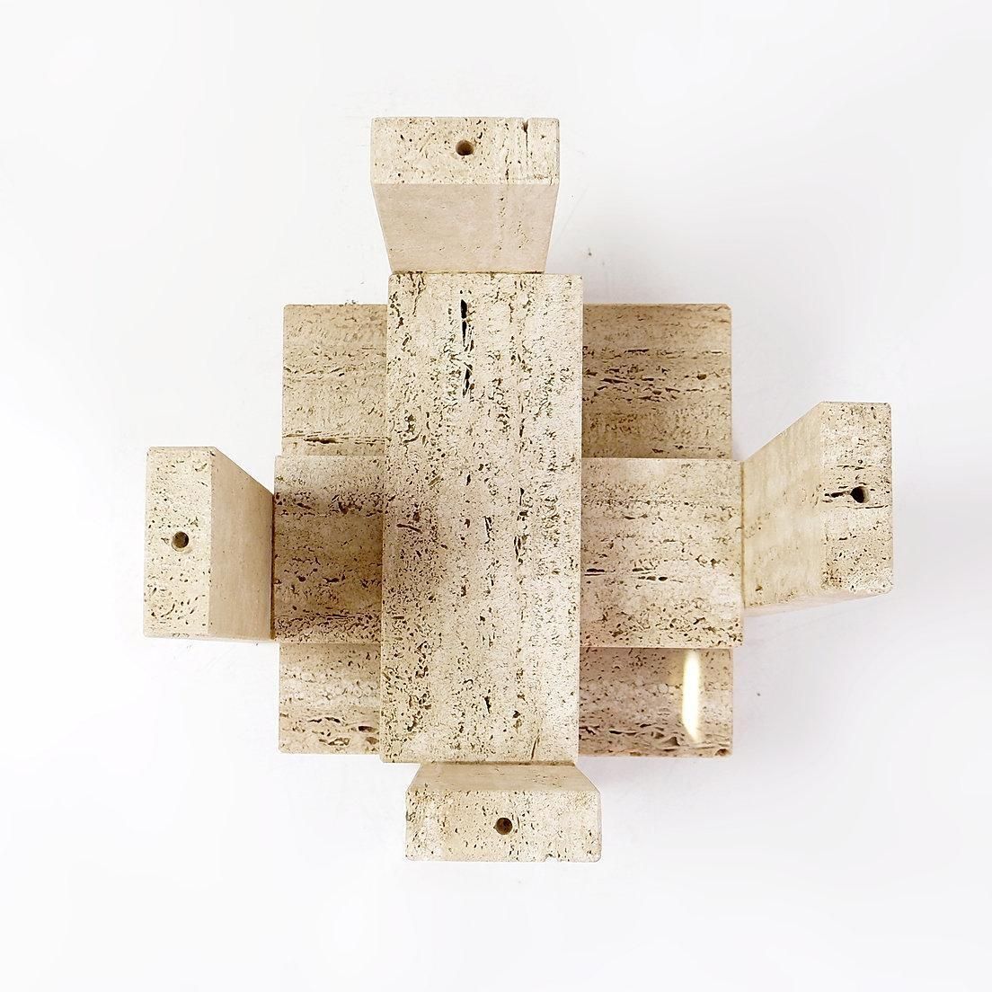 Glass And Travertine Square Coffee Table By Willy Ballez, 1970s (60x60cm) photo 753.0