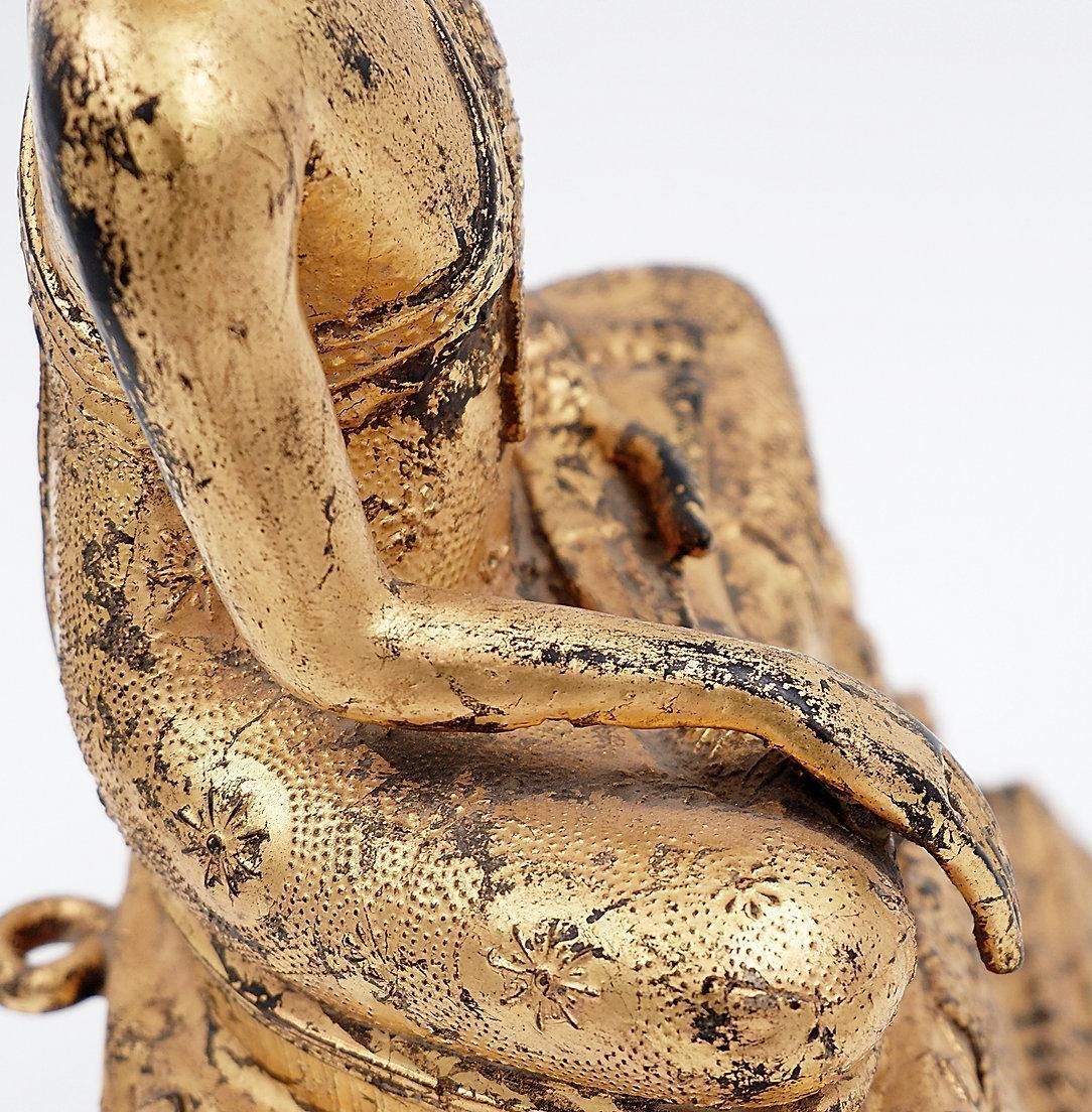Thai Gilt Bronze Seated Earth Touching Buddha Figure, Late 19th Century photo for sale