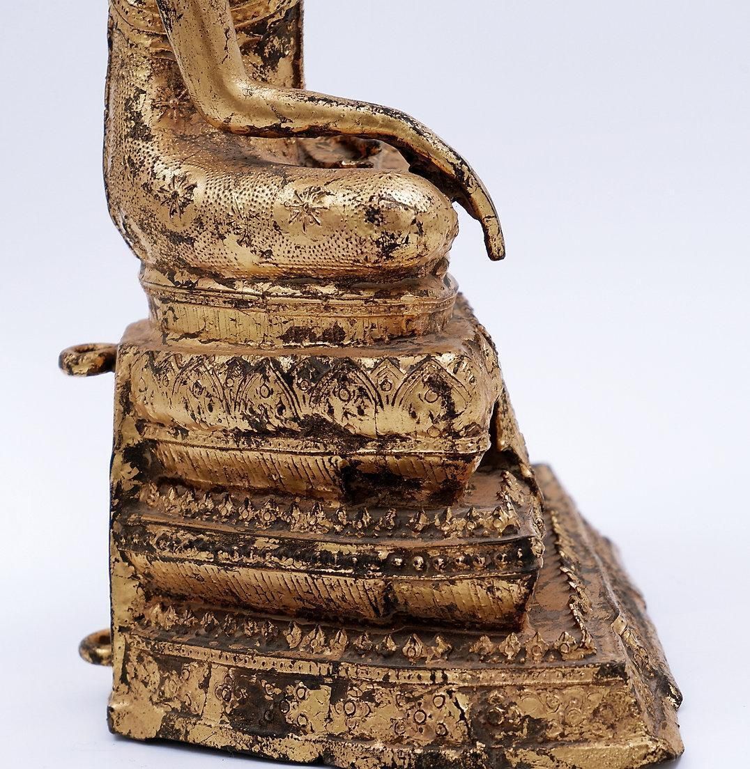 Thai Gilt Bronze Seated Earth Touching Buddha Figure, Late 19th Century photo Art
