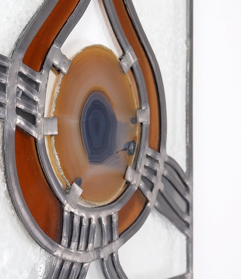 Pair Of Stained Glass Panels With Agate Slices   Circa 1980 photo furniture