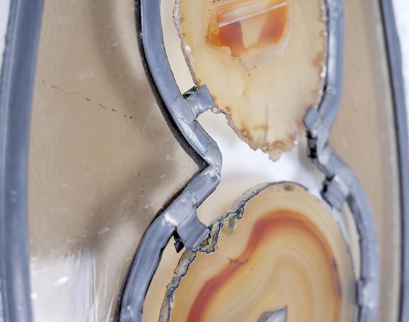 Pair Of Stained Glass Panels With Agate Slices   Circa 1980 photo vintage