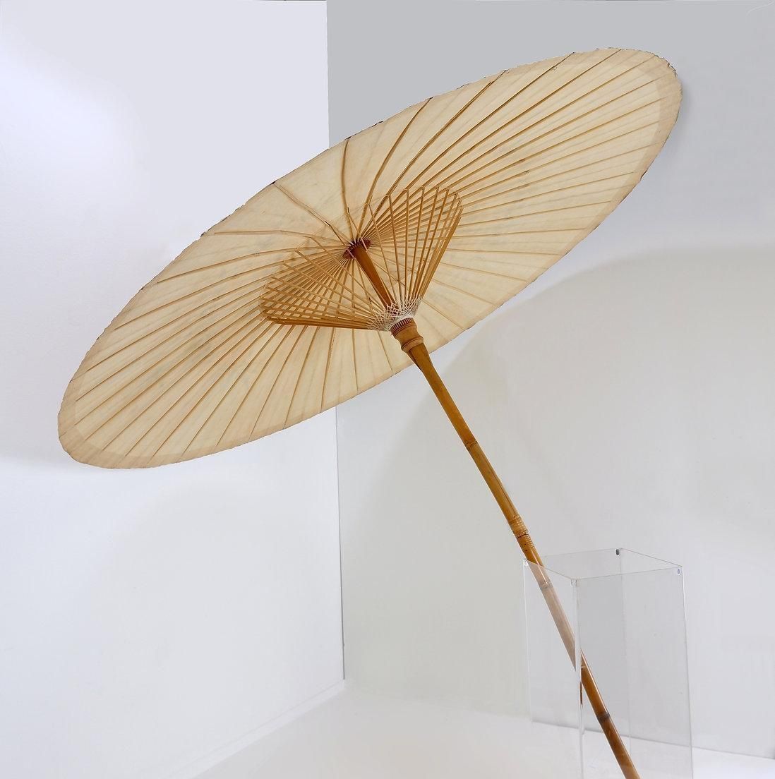 Large Handpainted Asian Parasol On Rice Paper   Chinese Cranes And Bambo ø 215cm photo for sale