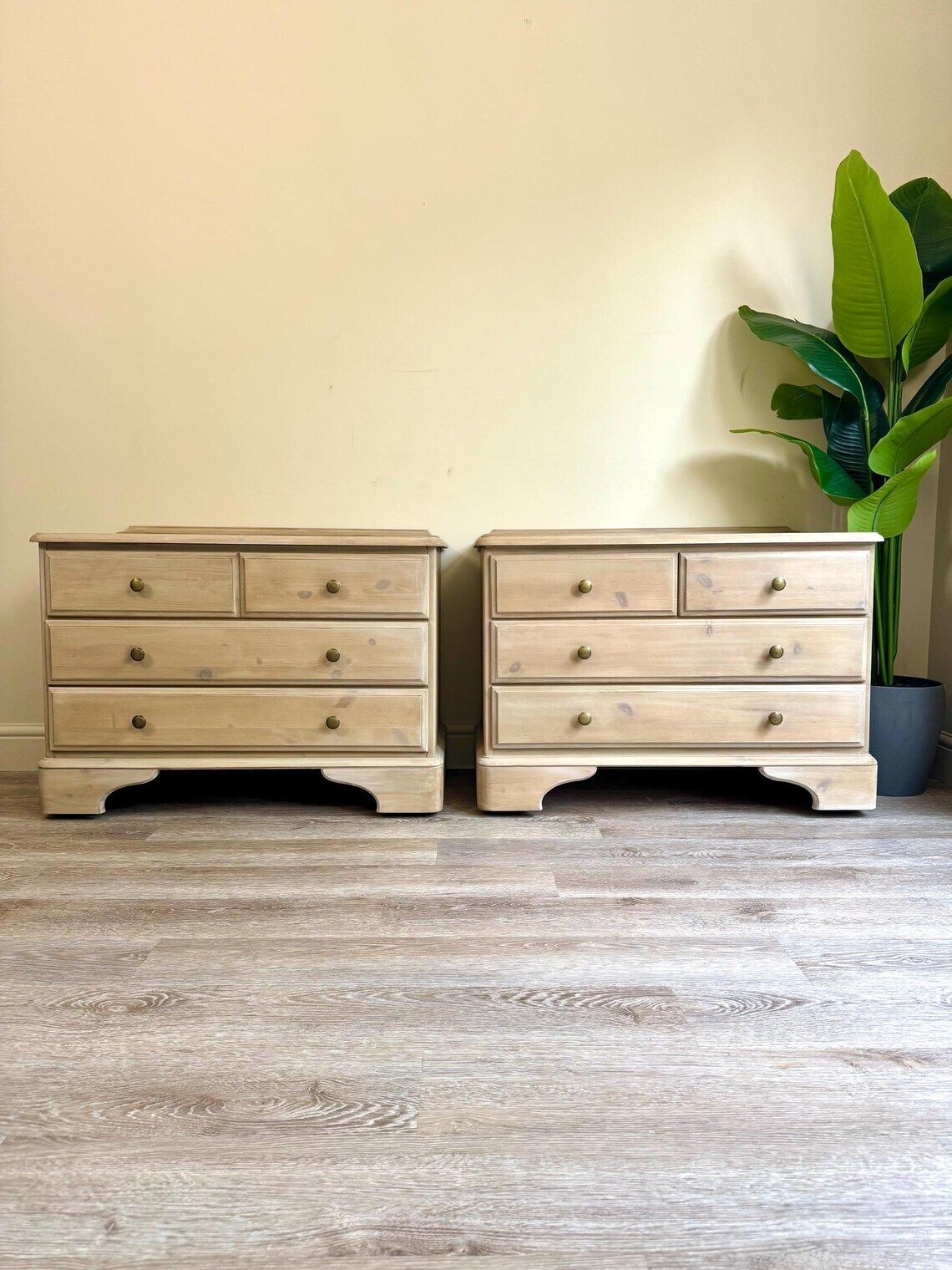 Pair Of Vintage Pine Lime Washed Chest Of Drawers With Round Handles Large Bedside Tables photo furniture