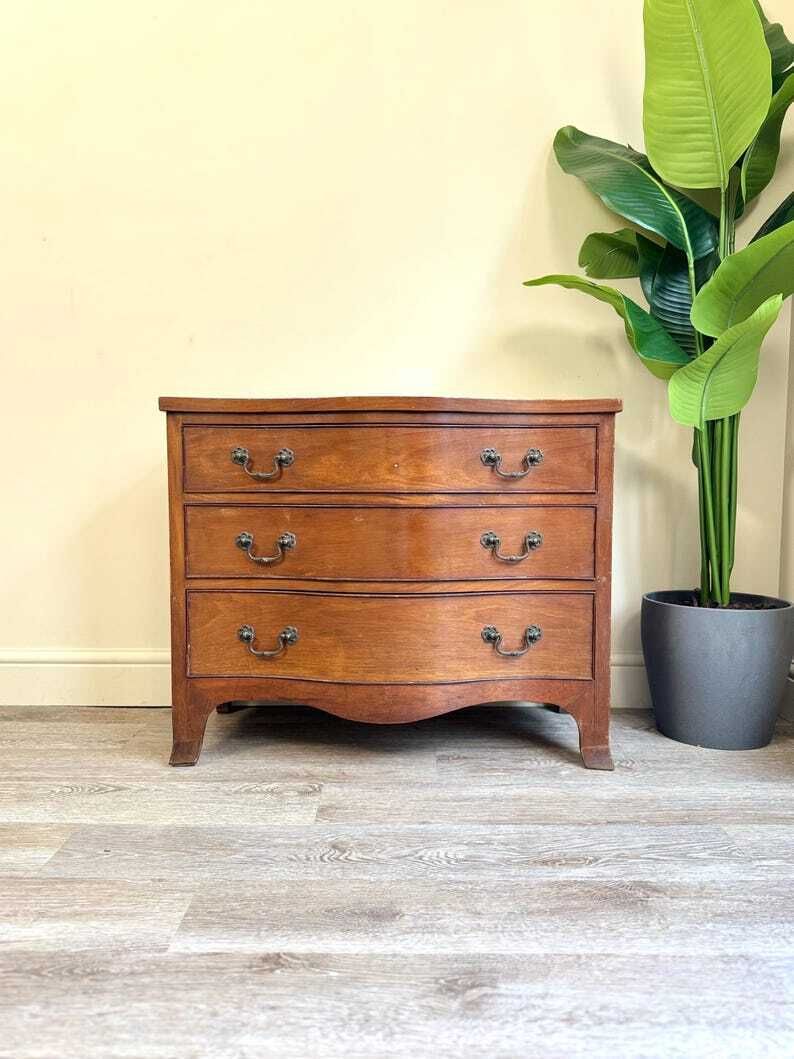 Vintage Small Bow Front Wood Chest Of Drawers Original Hardware Small