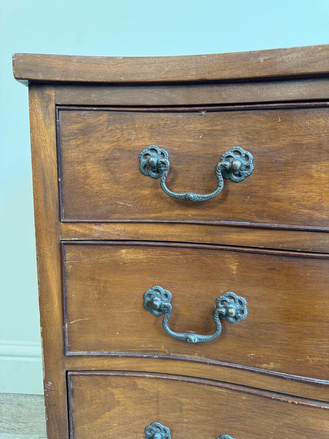 Vintage Small Bow Front Wood Chest Of Drawers Original Hardware Small photo for sale