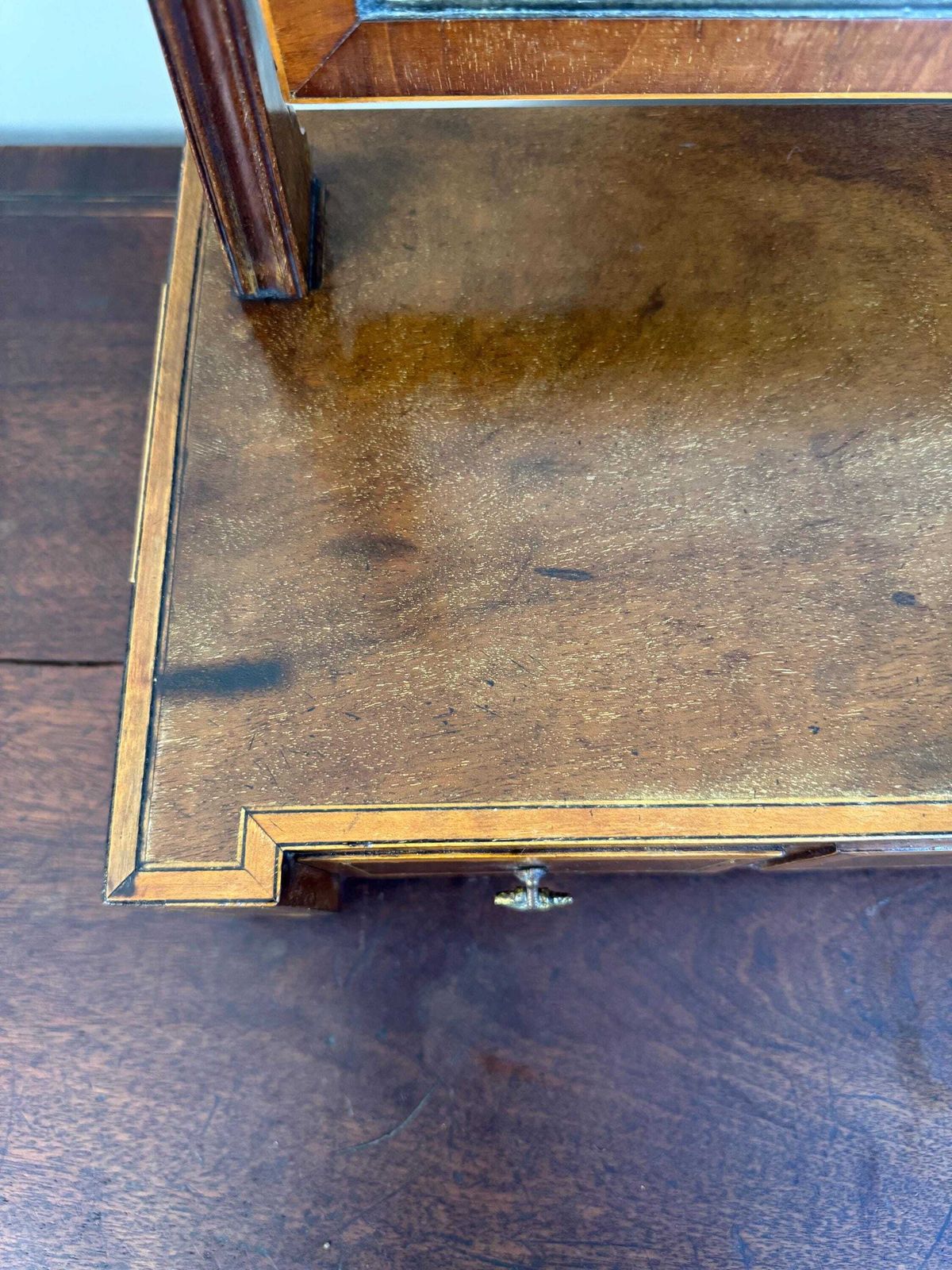Antique Wooden Vanity Mirror With Storage Drawers, Tabletop Dressing Desk Mirror photo buy