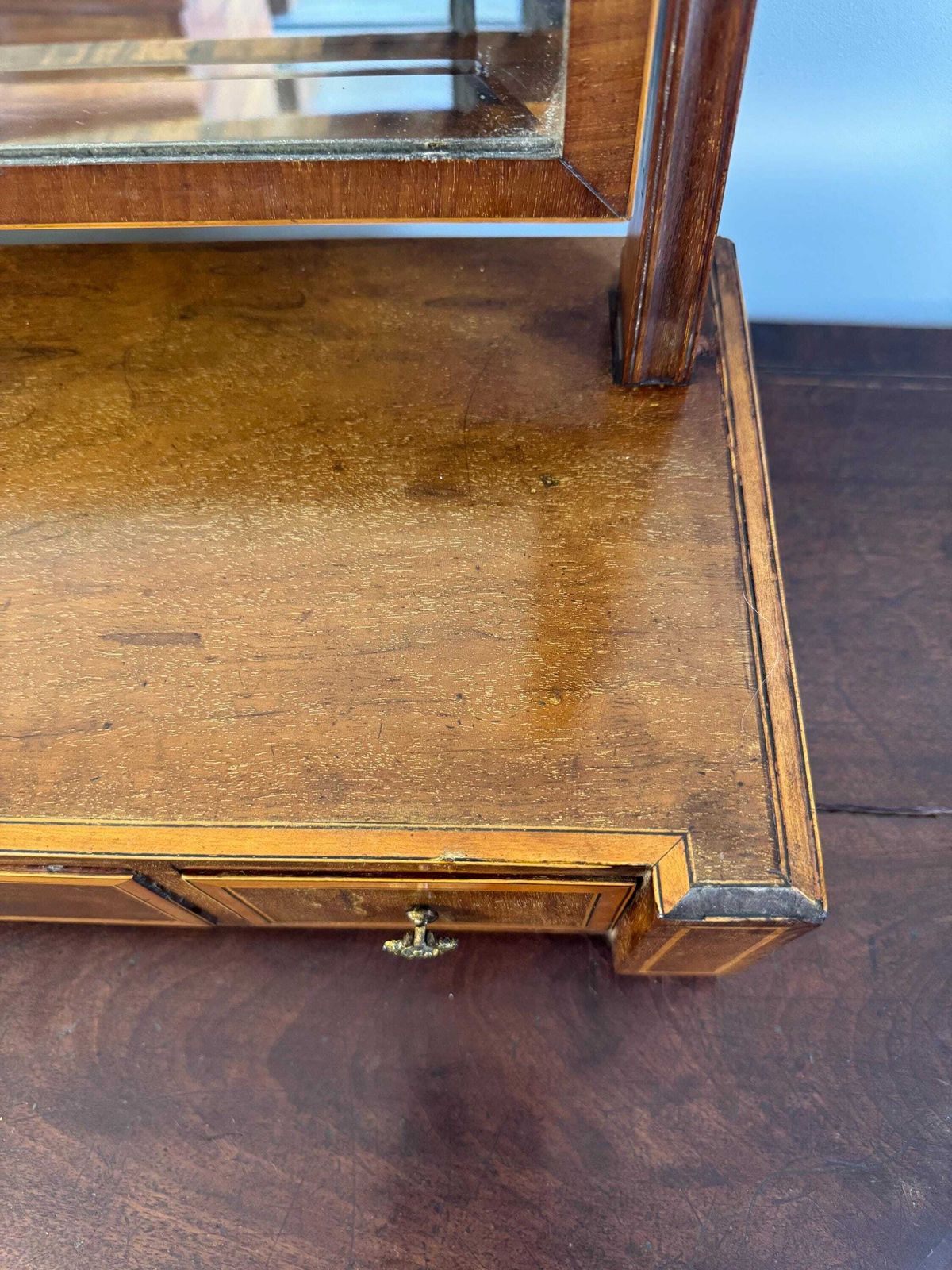 photo for sale Antique Wooden Vanity Mirror With Storage Drawers, Tabletop Dressing Desk Mirror
