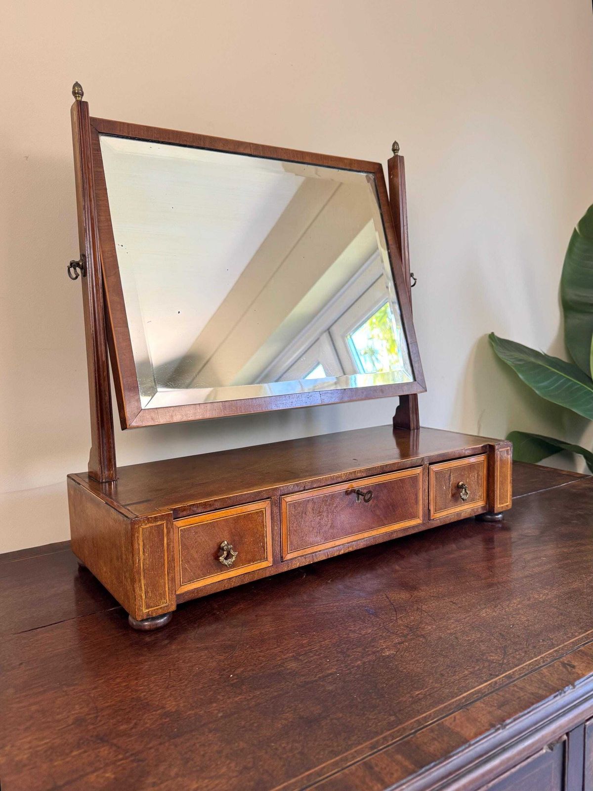 photo buy Antique Wooden Vanity Mirror With Storage Drawers, Tabletop Dressing Desk Mirror