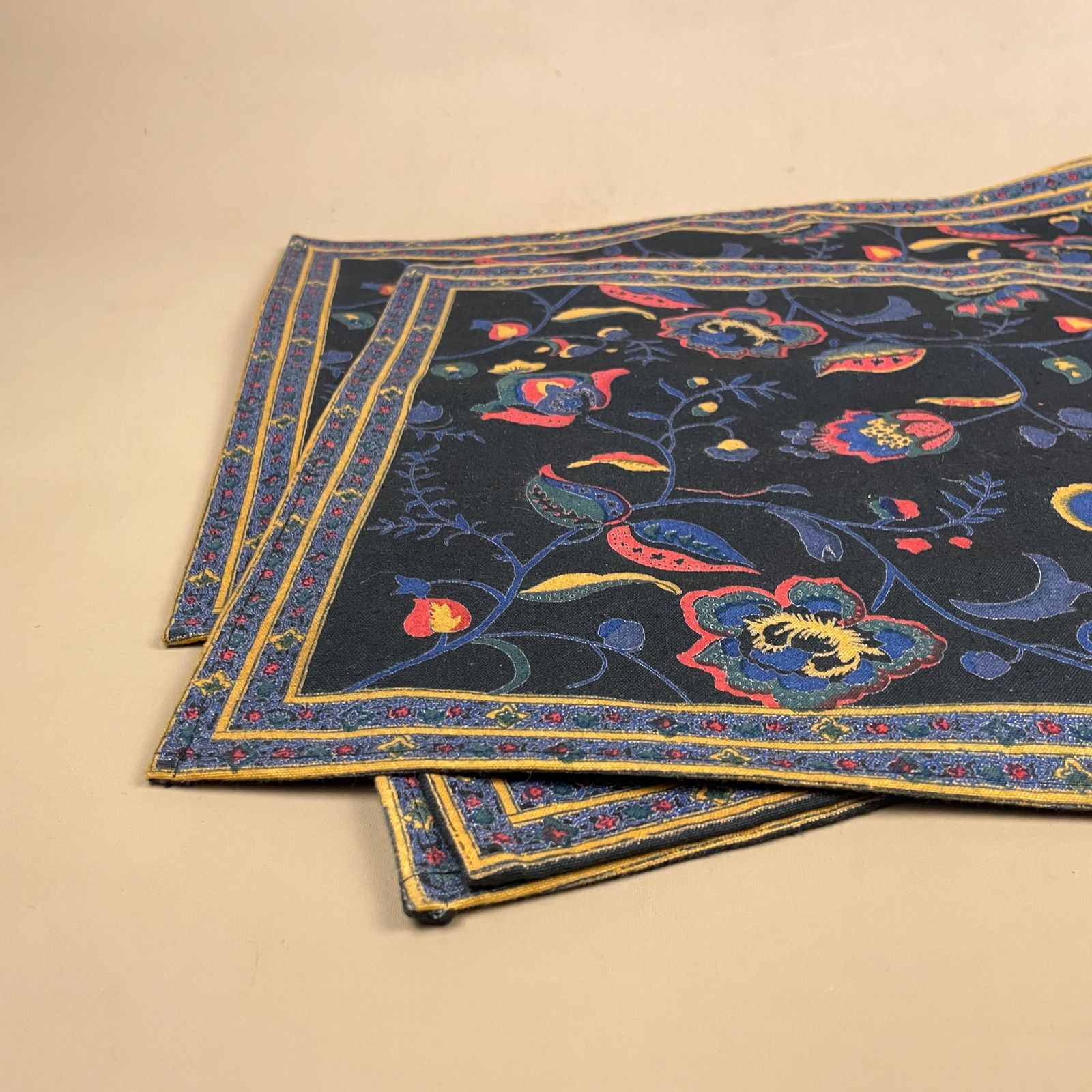 Vintage Belgium Placemats Floral Screen Print Cotton Set Of 6 Retro Coaster Mats Picnic Tableware Table Display Dining photo vinterior