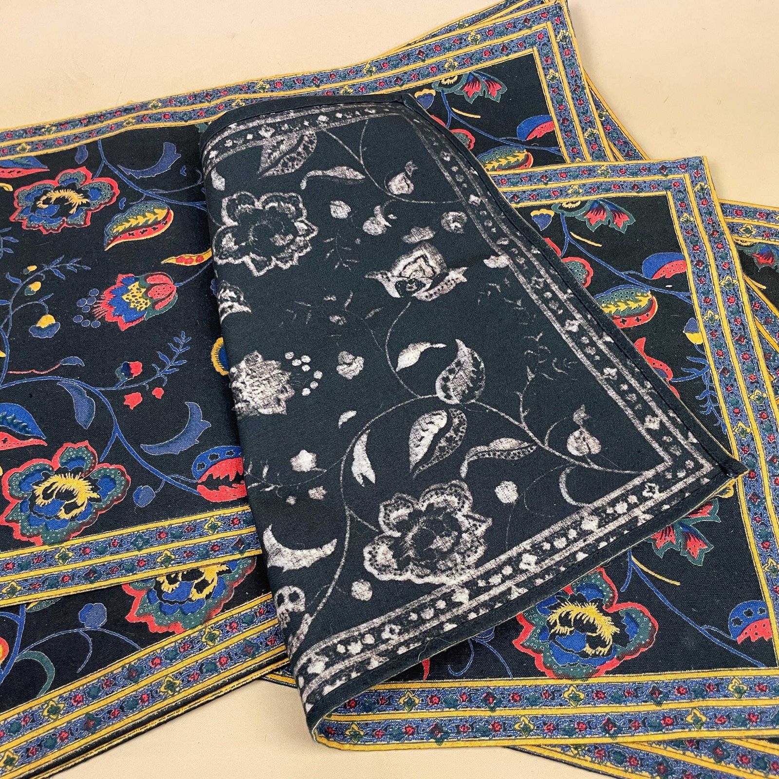 Vintage Belgium Placemats Floral Screen Print Cotton Set Of 6 Retro Coaster Mats Picnic Tableware Table Display Dining photo buy