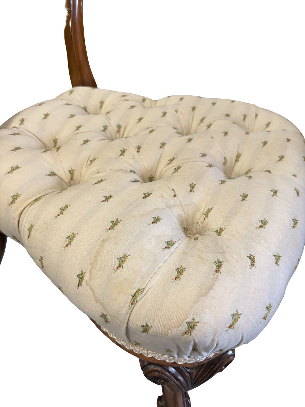 Beautiful Carved Upholstered Walnut Victorian Ladies Bedroom Chair photo vinterior
