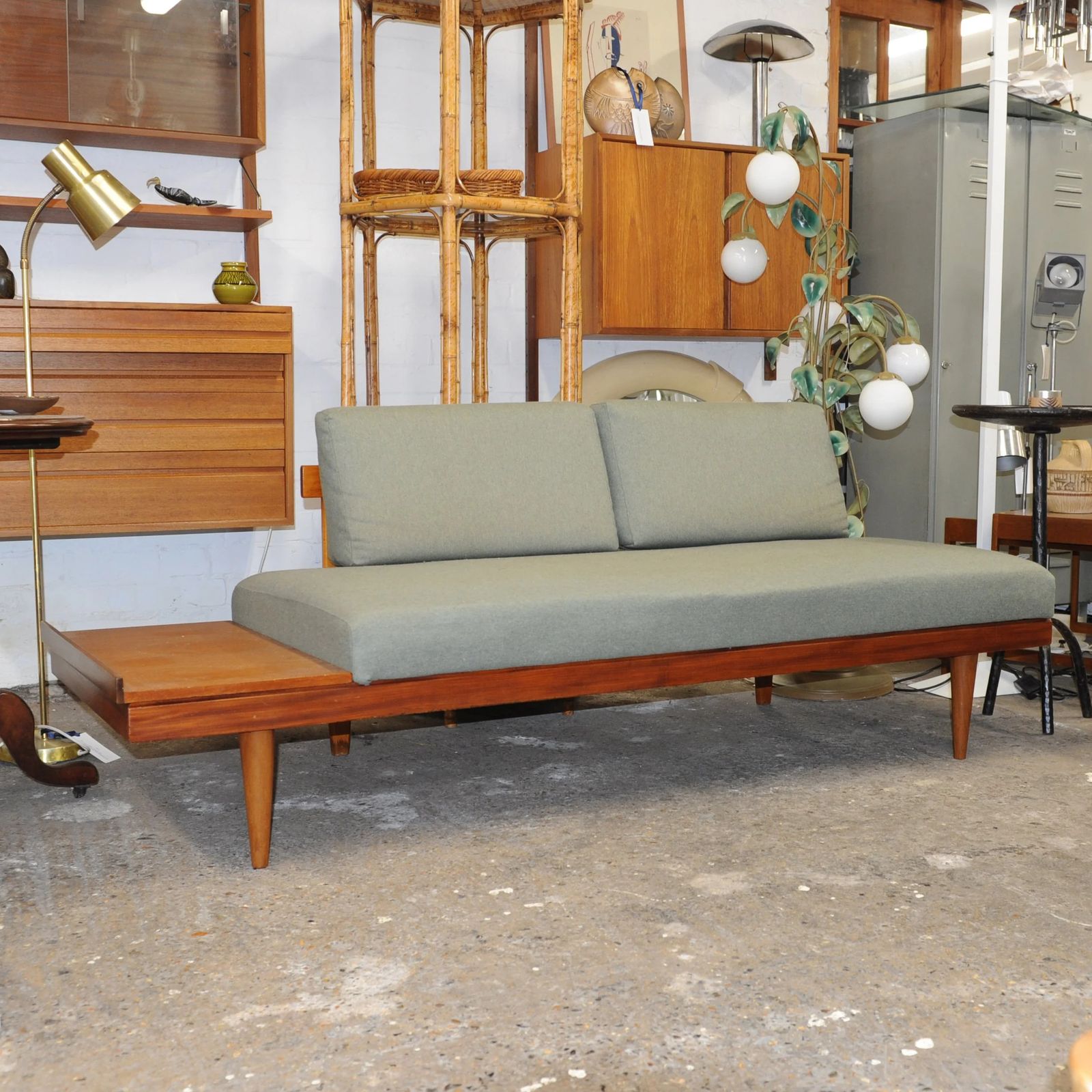 Furniture Vintage Scandinavian Daybed In Teak And Pale Green Fabric By Ingmar Relling For Ekornes, 1960s photo