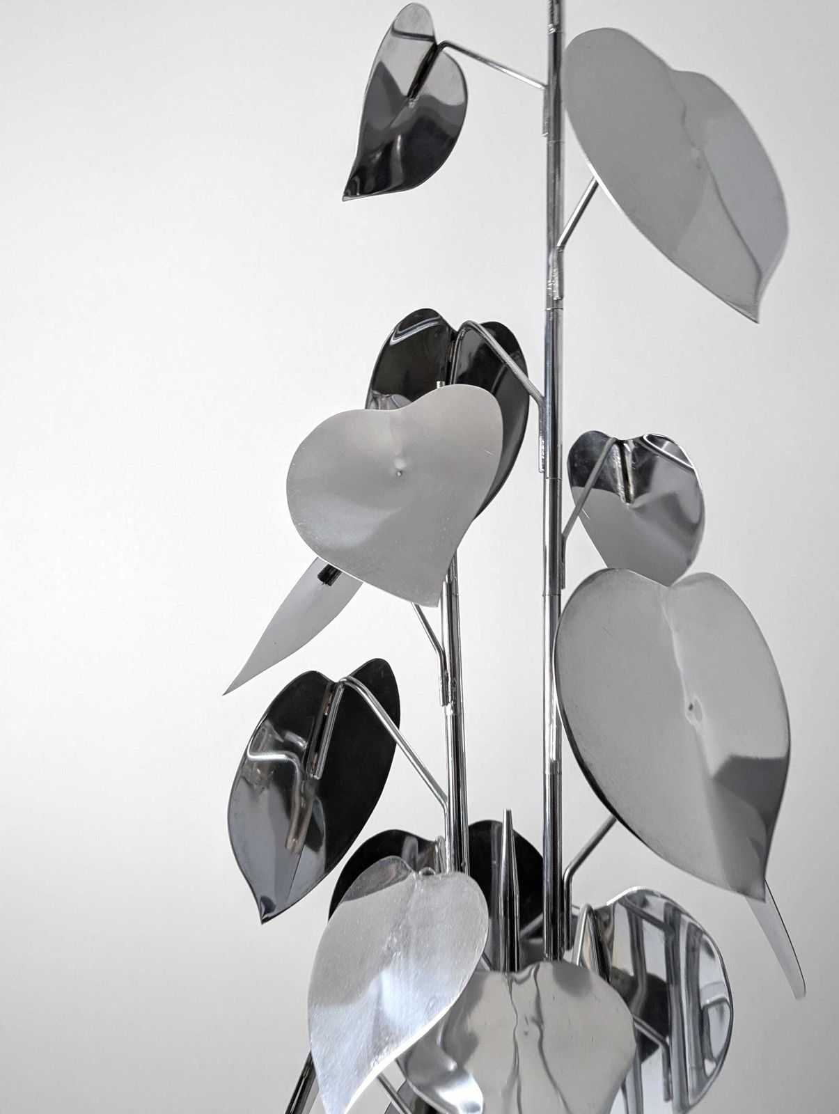 Standing Sculpture With Chrome Leaves And Circular Base, 1970s photo furniture