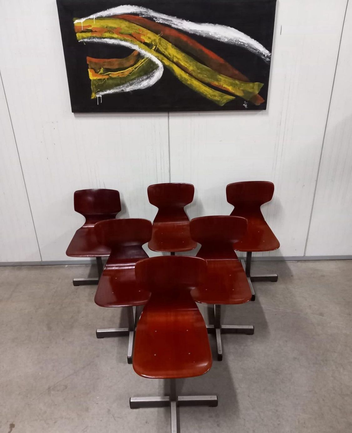 Set Of 6 Mid Century Modern Pagholz Chairs, Molded Plywood Seats, Steel Base, 1960s photo furniture