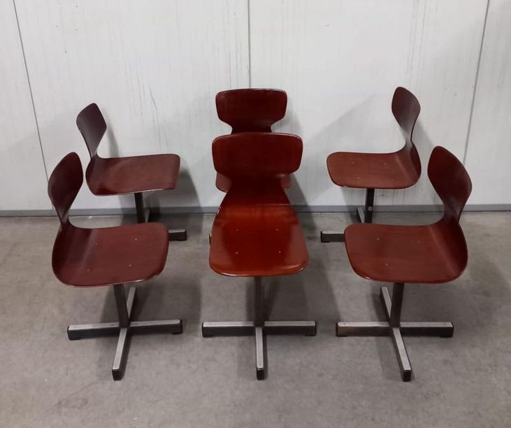 Set Of 6 Mid Century Modern Pagholz Chairs, Molded Plywood Seats, Steel Base, 1960s photo Furniture